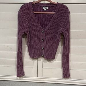 Lavender Moon Deep Purple Ribbed Cardigan